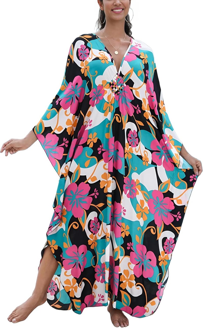 KEYLORTING Women's Plus Size Kaftan Dress – Plus Size Maxi Dress Moo Moos Beach Cover Up,Bathing Suit Cover-Up Loungewear - Image 1